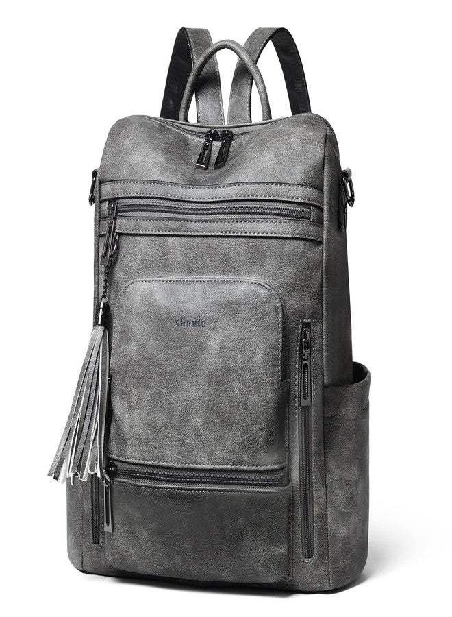 Shrrie Vegan Leather Laptop Backpack for Women 15.6 inch Work Backpack Fashion Travel Backpack Purse for Business College, 1 Two-toned Deep Gray, 15 x 7 x 16 inches - Image 1