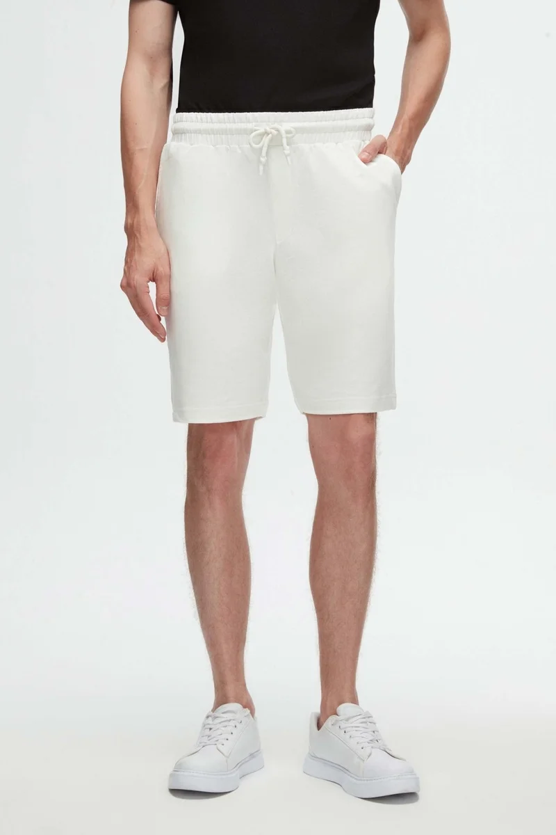 D'S DAMAT Ds Damat Slim Fit Ecru Elastic Waist Cord Detailed Comfortable Cotton Knitted Shorts 3HC13ORT21021