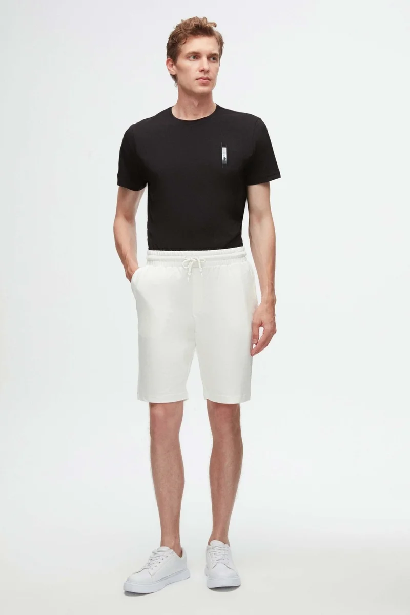 D'S DAMAT Ds Damat Slim Fit Ecru Elastic Waist Cord Detailed Comfortable Cotton Knitted Shorts 3HC13ORT21021