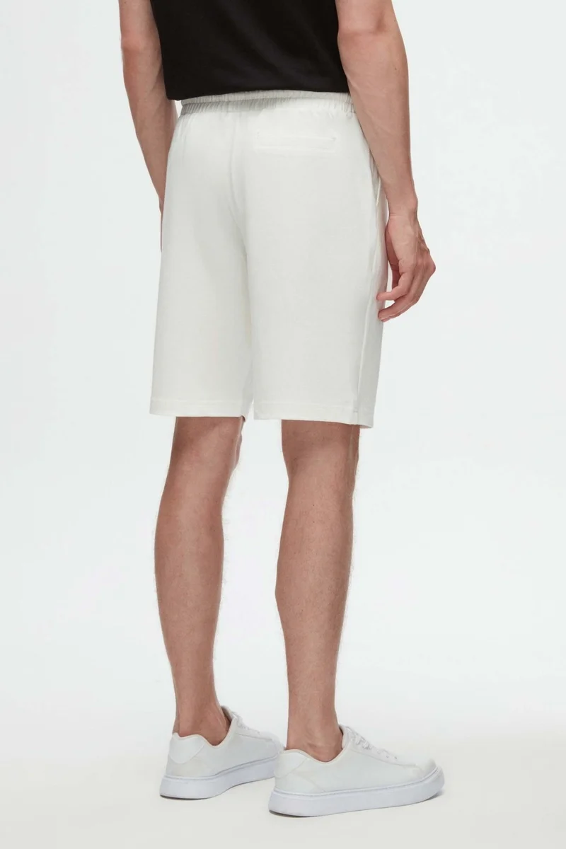 D'S DAMAT Ds Damat Slim Fit Ecru Elastic Waist Cord Detailed Comfortable Cotton Knitted Shorts 3HC13ORT21021