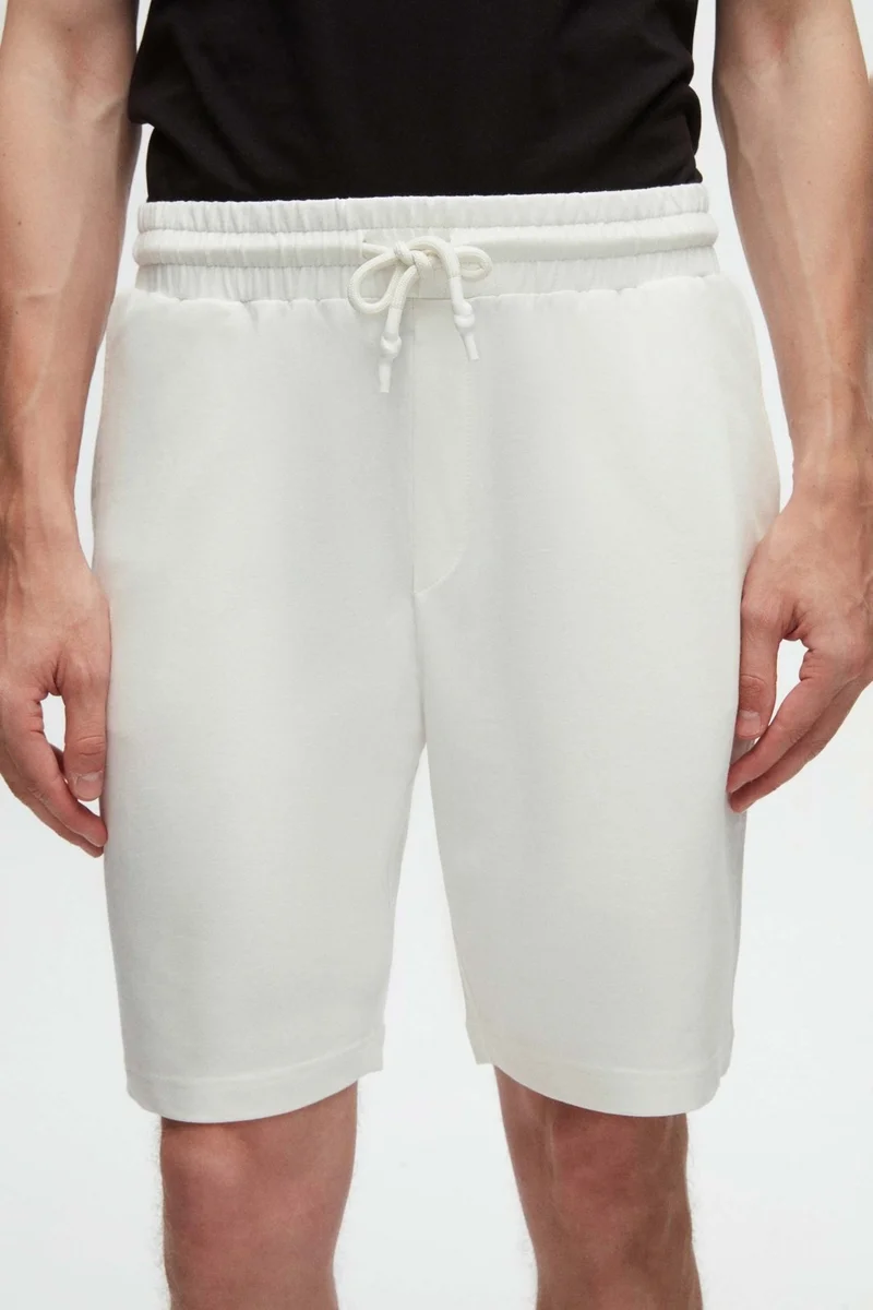 D'S DAMAT Ds Damat Slim Fit Ecru Elastic Waist Cord Detailed Comfortable Cotton Knitted Shorts 3HC13ORT21021