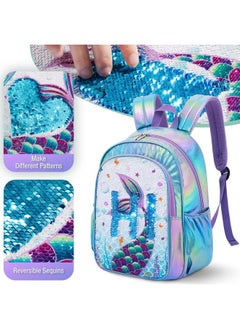 WAWSAM Mermaid Kids Backpack - Sparkly Sequins Backpack for Girls Purple School Bag Personalized 15” Backpack for School Elementary Travel Casual Book Bag for Christmas Birthday Back to School Gift  - Image 2