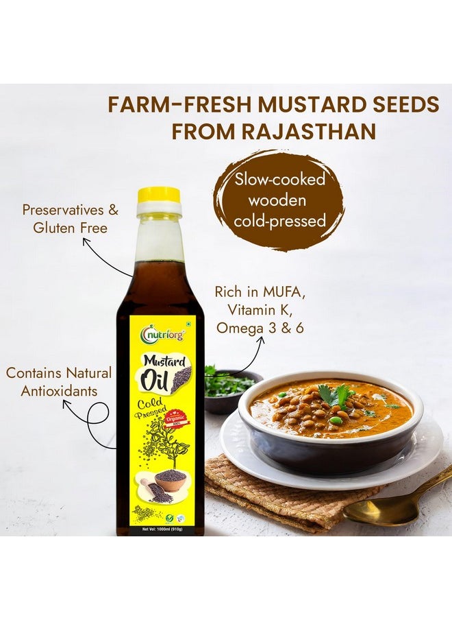 nutriorg Cold Pressed 100% Organic Mustard Oil 1 L | Natural Filtration For Nutrients Retention | Essential Cooking Purpose | Unrefined | Can Be Used For Hair & Skin  - Image 4