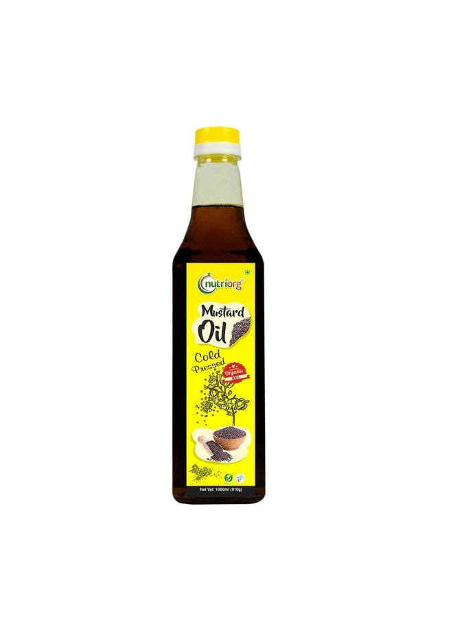 nutriorg Cold Pressed 100% Organic Mustard Oil 1 L | Natural Filtration For Nutrients Retention | Essential Cooking Purpose | Unrefined | Can Be Used For Hair & Skin  - Image 1