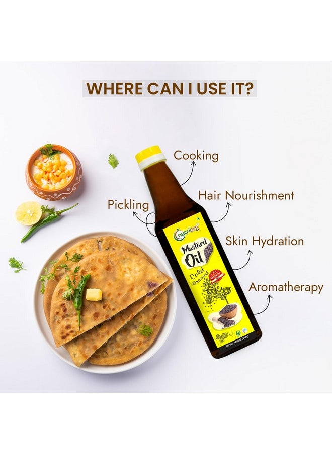 nutriorg Cold Pressed 100% Organic Mustard Oil 1 L | Natural Filtration For Nutrients Retention | Essential Cooking Purpose | Unrefined | Can Be Used For Hair & Skin  - Image 5