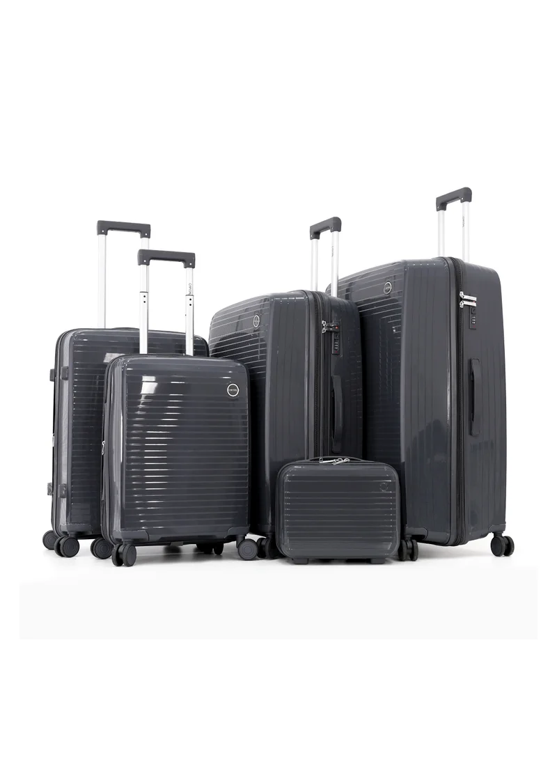 CAPITAL Durable PP Hard Shell Luggage Trolley Bag 5 Pieces Set,Grey (BC-12,S-20,M-24,L-28,XL-32 Inch)