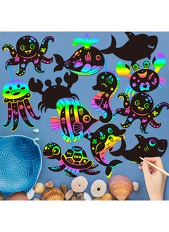 CY2SIDE Ocean Animals Scratch Cards - 63Pcs Diy Under The Sea Magic Art Rainbow Color Craft Scratch Kit For Kids Dolphin Tortoise Scratch Card Art Kit For Kids Birthday Party Favors School Activity  - Image 3
