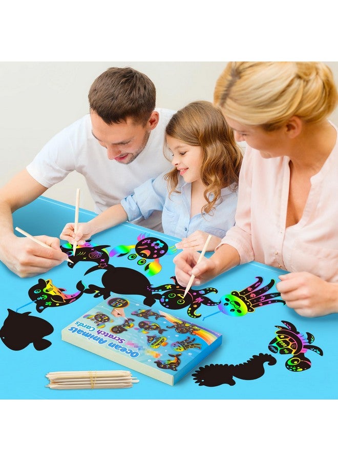 CY2SIDE Ocean Animals Scratch Cards - 63Pcs Diy Under The Sea Magic Art Rainbow Color Craft Scratch Kit For Kids Dolphin Tortoise Scratch Card Art Kit For Kids Birthday Party Favors School Activity - Image 5