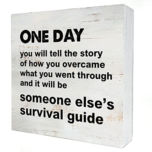 Yigaue One Day You will Tell the Story Wooden Box Sign Desk Decor 5 x 5 Inch Inspirational Box Sign Wood Plaque Block Sign Rustic Home Decor - Image 1