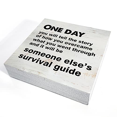 Yigaue One Day You will Tell the Story Wooden Box Sign Desk Decor 5 x 5 Inch Inspirational Box Sign Wood Plaque Block Sign Rustic Home Decor - Image 3