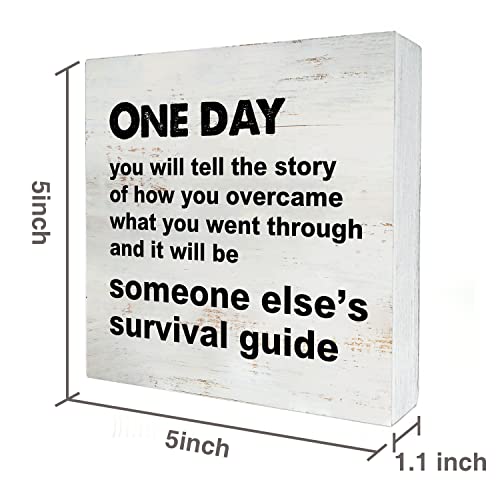 Yigaue One Day You will Tell the Story Wooden Box Sign Desk Decor 5 x 5 Inch Inspirational Box Sign Wood Plaque Block Sign Rustic Home Decor - Image 2