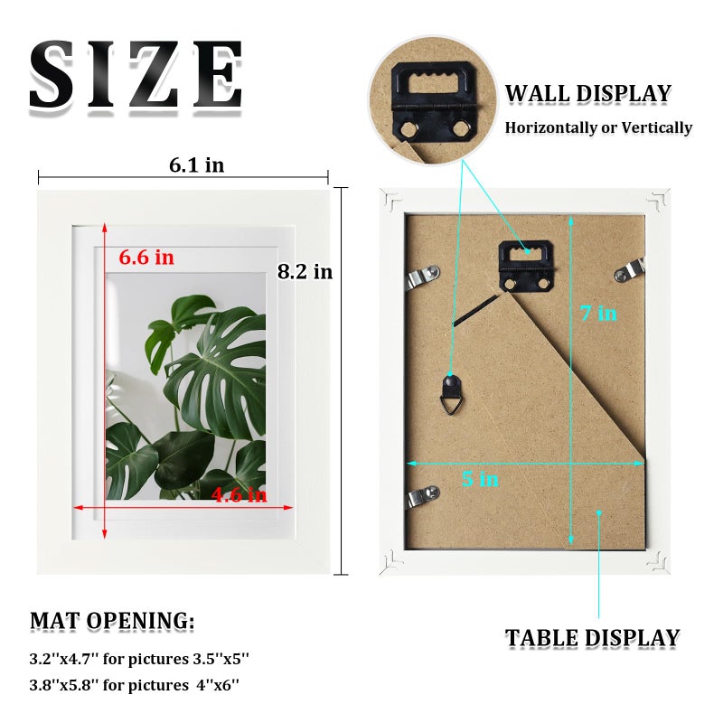 Egofine 5x7 إطار الصورة 4pcs مصنوعة من صورة شاشة الخشب الصلبة 3.5x5/4x6 مع حصيرة أو 5x7 مغطاة بزلي - Image 3