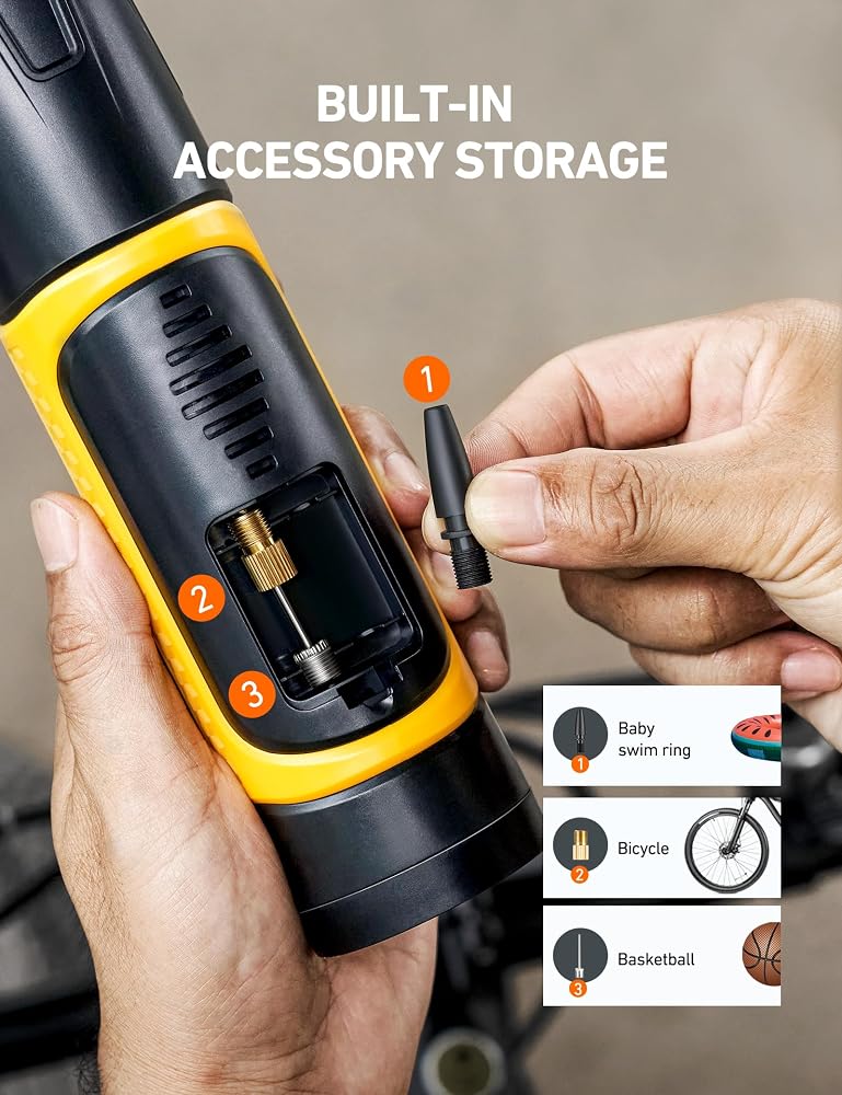 أسترواي مضخة دراجات كهربائية AstroAI مزودة بصمام Presta وضغط 150 PSI، مكبر هواء لنفخ الإطارات بدون سلك، مضخة إطارات محمولة للسيارات تعمل ببطارية قابلة لإعادة الشحن، مناسبة للدراجات والدراجات النارية والسيارات والكرات. - Image 4