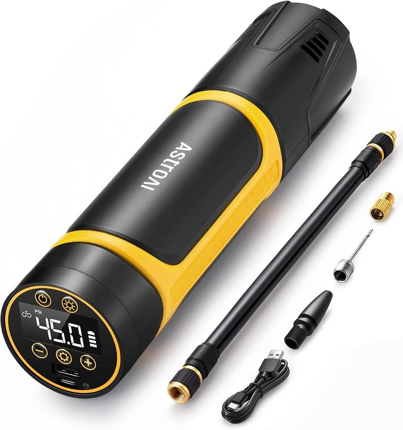 أسترواي مضخة دراجات كهربائية AstroAI مزودة بصمام Presta وضغط 150 PSI، مكبر هواء لنفخ الإطارات بدون سلك، مضخة إطارات محمولة للسيارات تعمل ببطارية قابلة لإعادة الشحن، مناسبة للدراجات والدراجات النارية والسيارات والكرات. - Image 1