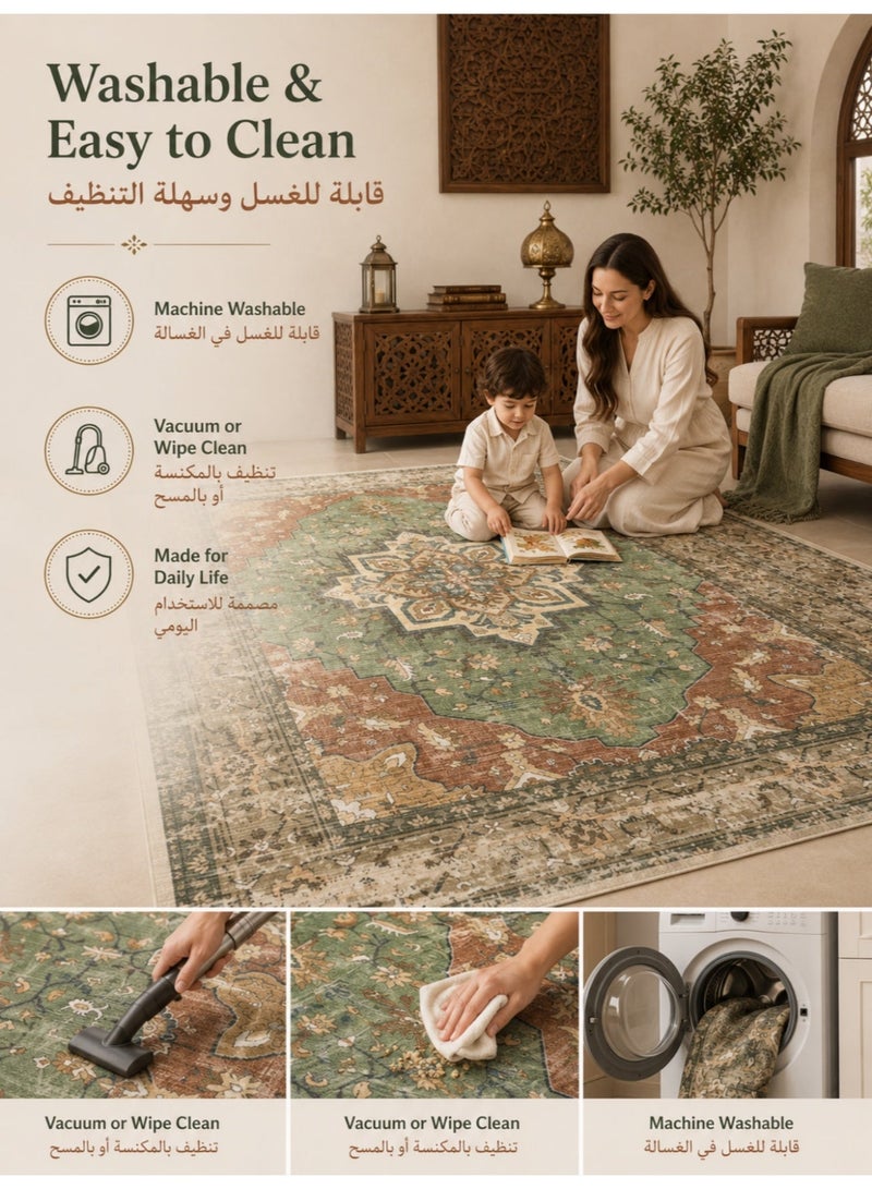230 × 160 cm Bohemian vintage style rug, outdoor camping rug, large indoor living room rug, non-slip rug, brightly colored, washable microfiber stain-resistant rug, hypoallergenic, baby safe, perfect for camping, patios, living rooms, bedrooms, dining rooms, kitchens and entrances. - Image 4