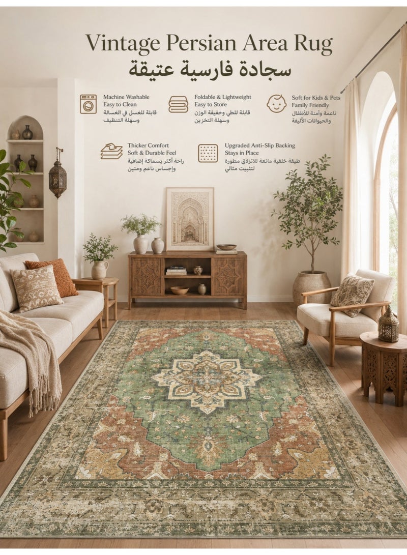 230 × 160 cm Bohemian vintage style rug, outdoor camping rug, large indoor living room rug, non-slip rug, brightly colored, washable microfiber stain-resistant rug, hypoallergenic, baby safe, perfect for camping, patios, living rooms, bedrooms, dining rooms, kitchens and entrances. - Image 1