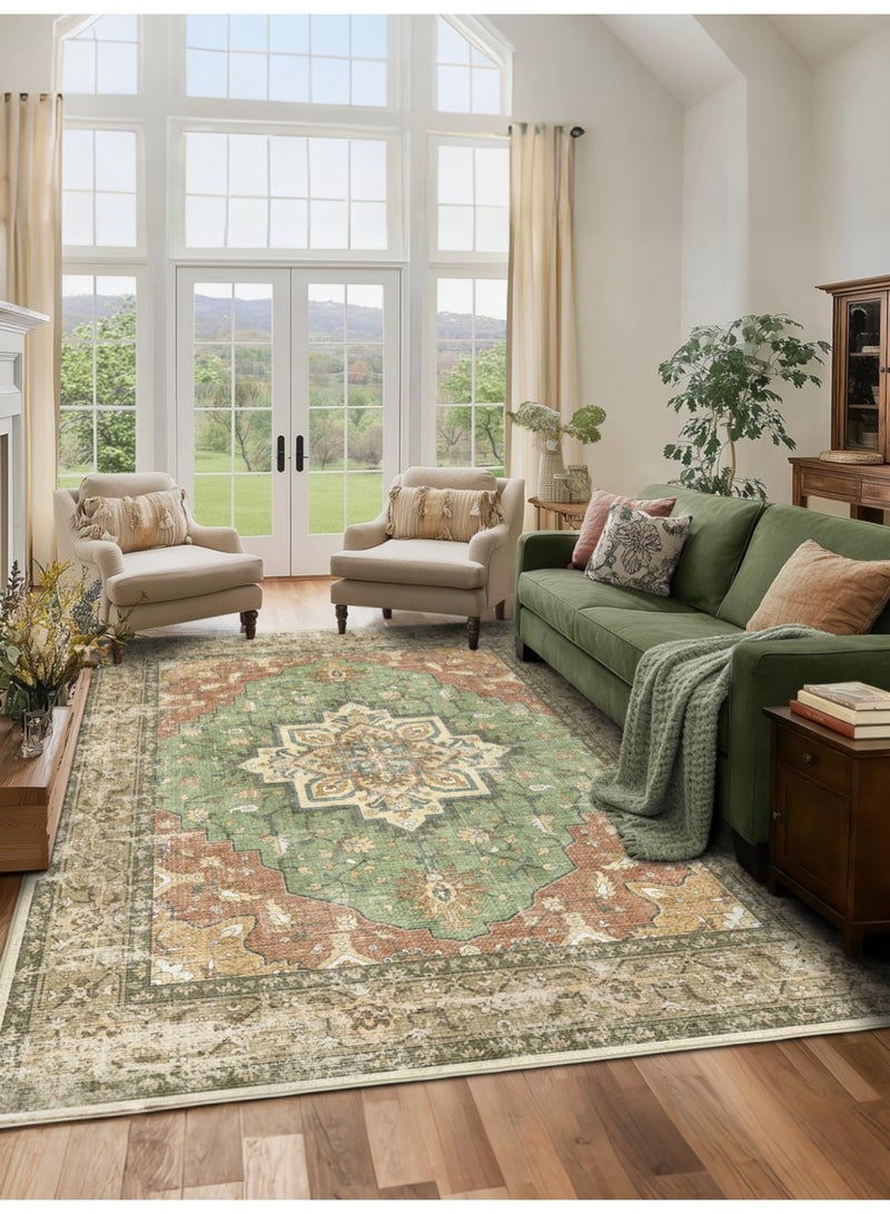 230 × 160 cm Bohemian vintage style rug, outdoor camping rug, large indoor living room rug, non-slip rug, brightly colored, washable microfiber stain-resistant rug, hypoallergenic, baby safe, perfect for camping, patios, living rooms, bedrooms, dining rooms, kitchens and entrances. - Image 2