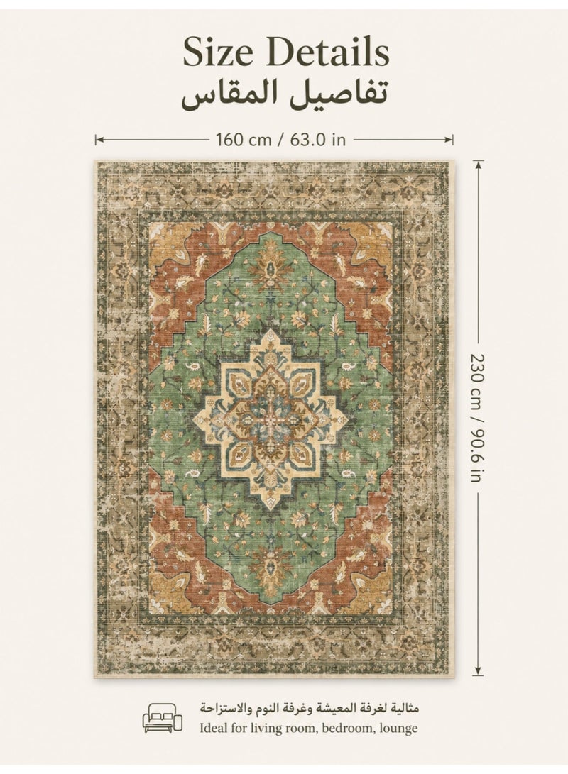 230 × 160 cm Bohemian vintage style rug, outdoor camping rug, large indoor living room rug, non-slip rug, brightly colored, washable microfiber stain-resistant rug, hypoallergenic, baby safe, perfect for camping, patios, living rooms, bedrooms, dining rooms, kitchens and entrances. - Image 5
