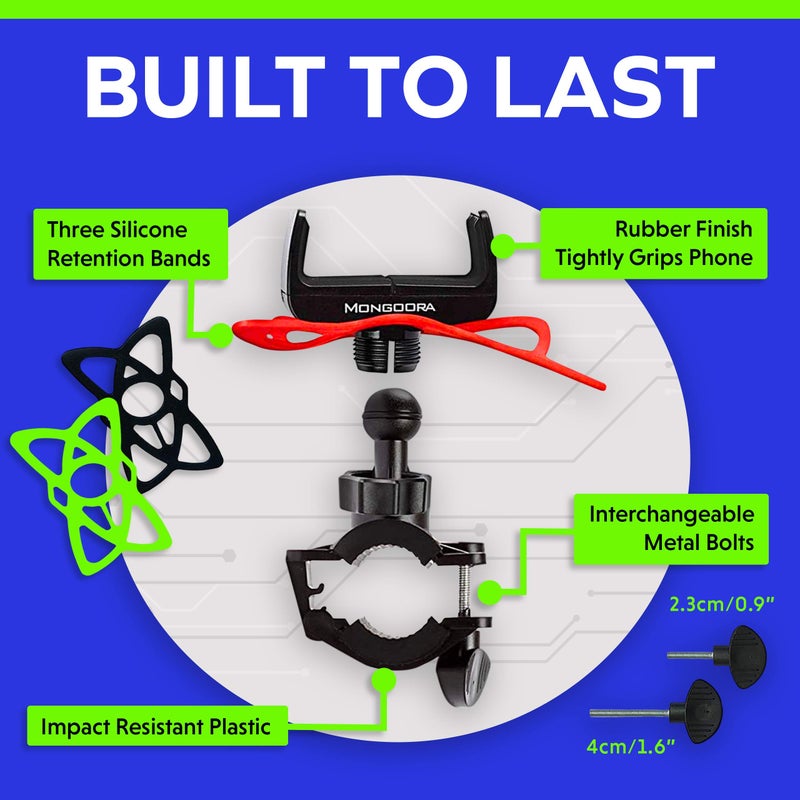 Mongoora Bike & Motorcycle Phone Mount - GPS Cell Phone Holder for Bicycle Handlebar - Easy to Install Bike Accessories Fits iPhone, Galaxy, Android - Stocking Stuffers - 3 Bands (Black, Red, Green) - Image 5