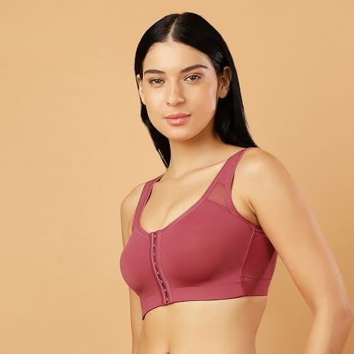 SOIE Front Closure Bra for Women|Full Coverage|Non-Padded & Non-Wired|Cross Back Support & Posture Corrector|Everyday Bra(CB-334 EARTHRED L) Pink - Image 3