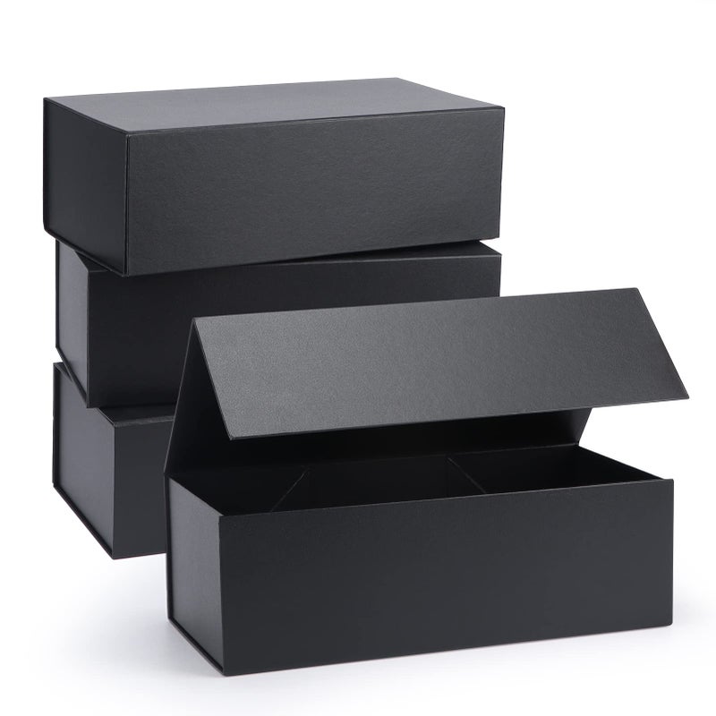 Giftgarden 4Pack Black Gift Boxes with Magnetic Lids 12x6x4 Collapsible Large Gift Wrap Box Magnet Clourse for Presents Mothers Day Birthday Wedding Bridesmaid Groomsman Proposal Box