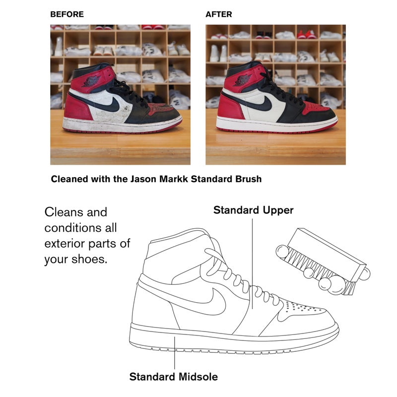 Jason Markk فرشاة تنظيف قياسية من جيسون مارك - مقبض خشبي مصنوع يدويًا - شعيرات صناعية - قوية ضد البقع والأوساخ العنيدة على النعل الأوسط - رائعة لتنظيف الأحذية بشكل عام - تعمل على معظم المواد - Image 3