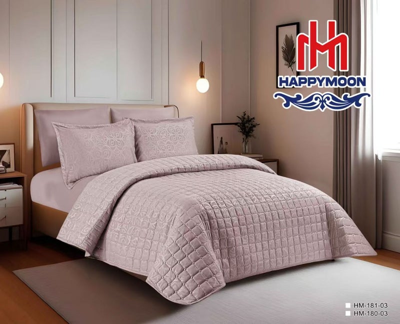 HAPPYMOON طقم لحاف الفراش Happymoon بحجم سرير مفرد - طقم سرير مبطن صلب مكون من 4 قطع مع قماش ناعم من الألياف الدقيقة ، يتضمن لحاف ، ملاءة مجهزة ، وسادة وسادة وحقيبة - Image 1