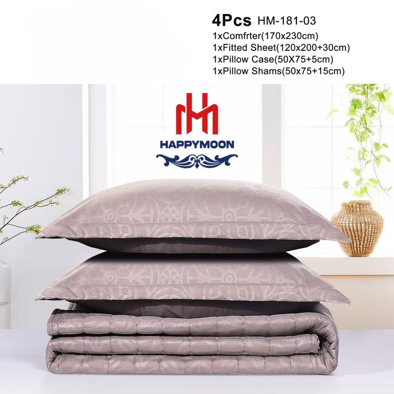 HAPPYMOON طقم لحاف الفراش Happymoon بحجم سرير مفرد - طقم سرير مبطن صلب مكون من 4 قطع مع قماش ناعم من الألياف الدقيقة ، يتضمن لحاف ، ملاءة مجهزة ، وسادة وسادة وحقيبة - Image 2