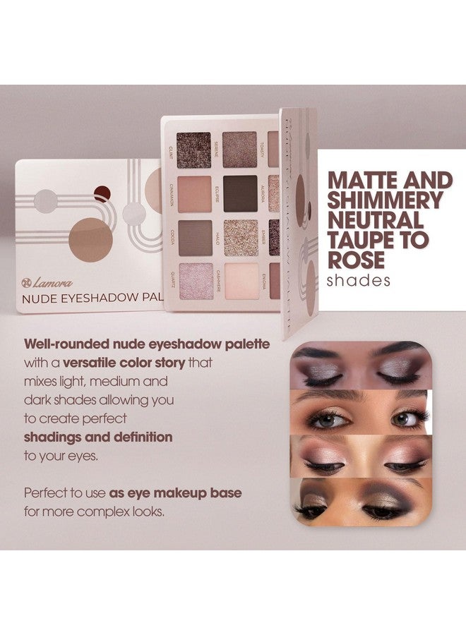 Lamora Nude Eyeshadow Palette Makeup - 12 Neutral Pigmented Matte & Shimmer Shades - Travel Size Eye Shadow With Mirror - Image 5