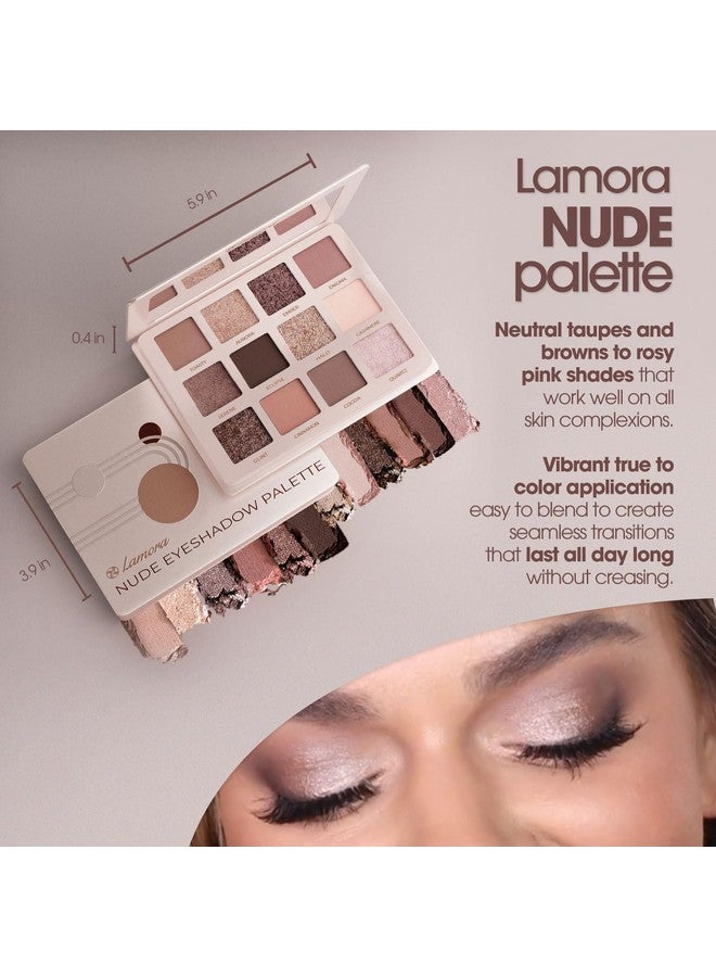 Lamora Nude Eyeshadow Palette Makeup - 12 Neutral Pigmented Matte & Shimmer Shades - Travel Size Eye Shadow With Mirror - Image 2