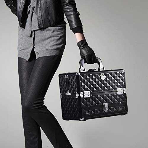 Joligrace Makeup Train Cases Professional Travel Makeup Cosmetic Cases Organizer Portable Box with Drawer Black - Image 5