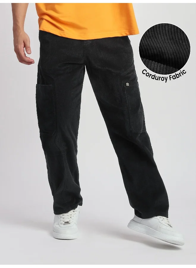 Beyoung Black Corduroy Cargo Pants