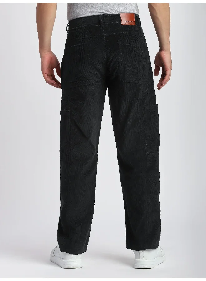 Beyoung Black Corduroy Cargo Pants