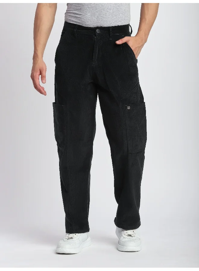 Beyoung Black Corduroy Cargo Pants