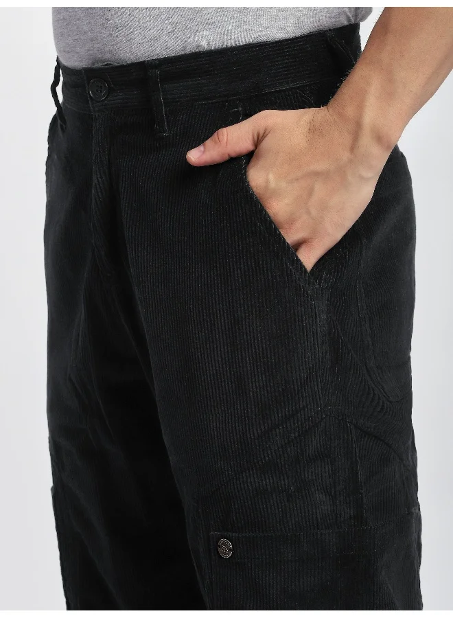 Beyoung Black Corduroy Cargo Pants