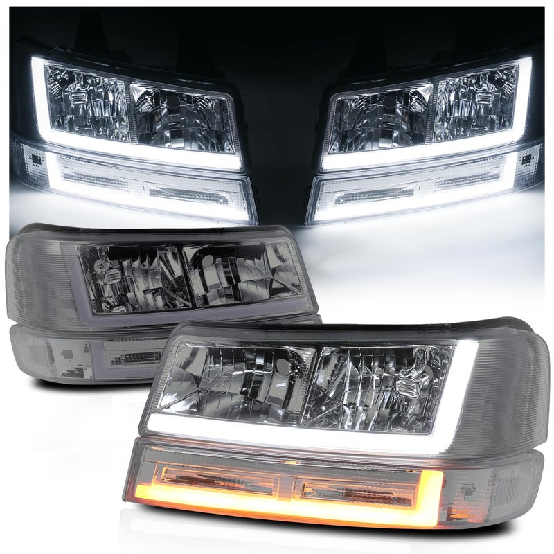 MAUTO OE Style Headlamps Assembly Compatible with 20032023 Express 4PC Smoke Headlight Bumper Signal with Switchback LED Strip DRL