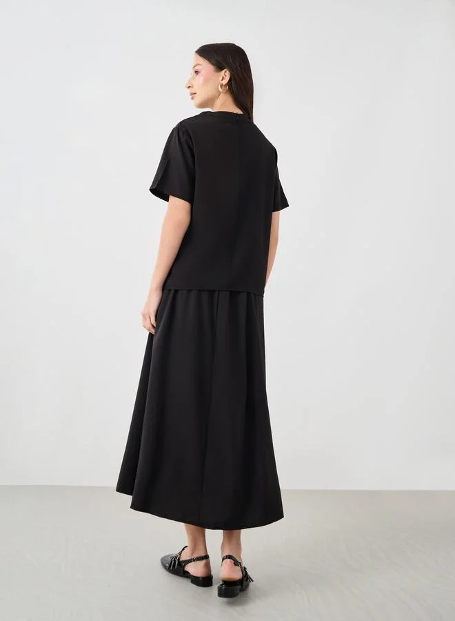 Take Two Take Two Solid Short Sleeve T-Shirt and Skirts Co-Ords