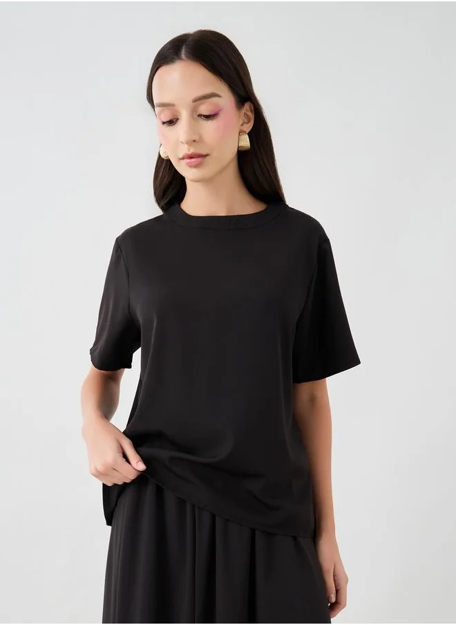 تايك تو Take Two Solid Short Sleeve T-Shirt and Skirts Co-Ords