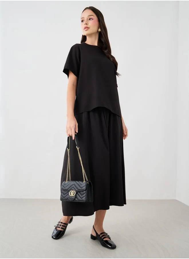 تايك تو Take Two Solid Short Sleeve T-Shirt and Skirts Co-Ords
