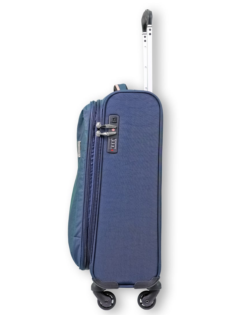 Reflection Expandable Soft Trolley Luggage – 20" Carry-On with TSA Lock, Double Security Zipper & 360° Spinner Wheels, Navy Blue - Image 3