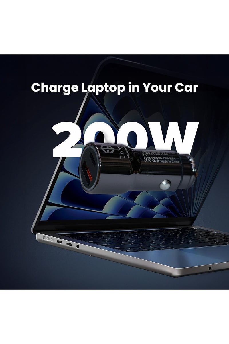 توبيز شاحن سيارة سريع توبي CC-03 بقدرة 200 واط | منفذي PD وUSB | جهد ذكي | ضوء LED أزرق | متوافق مع جميع المركبات 12V–24V - Image 2