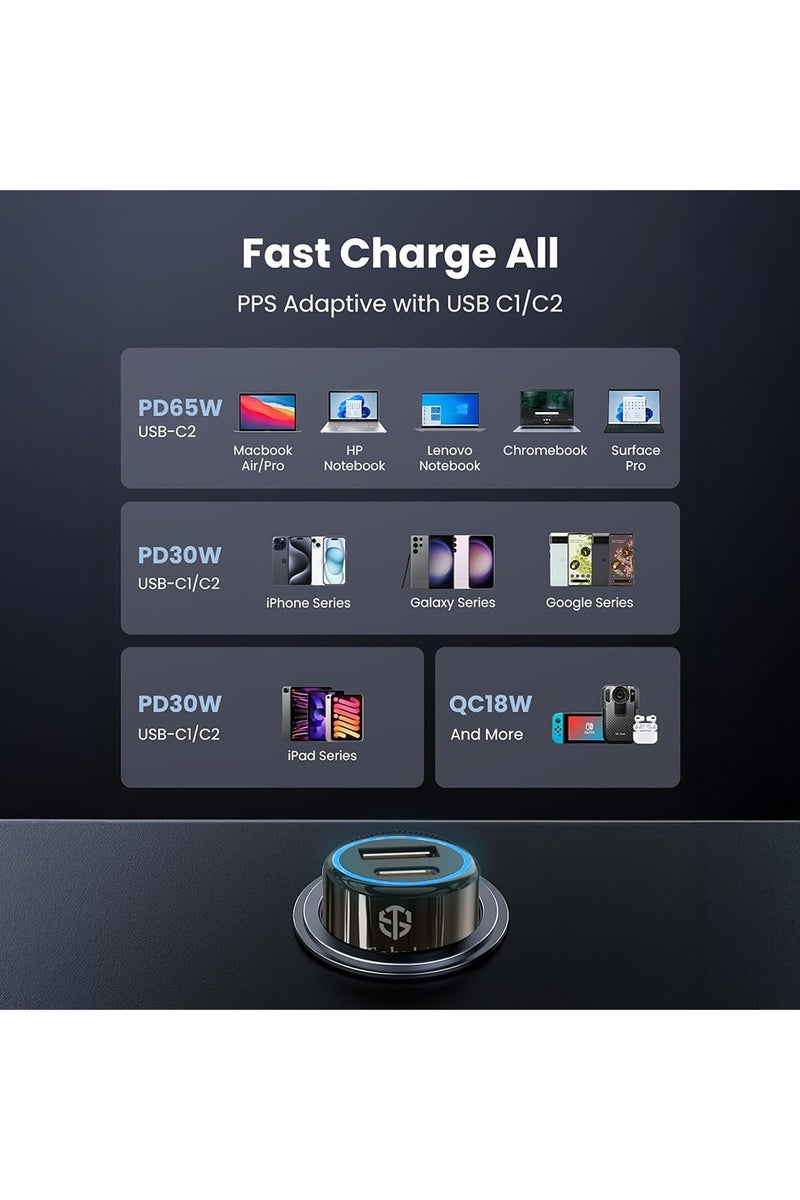 توبيز شاحن سيارة سريع توبي CC-03 بقدرة 200 واط | منفذي PD وUSB | جهد ذكي | ضوء LED أزرق | متوافق مع جميع المركبات 12V–24V - Image 3