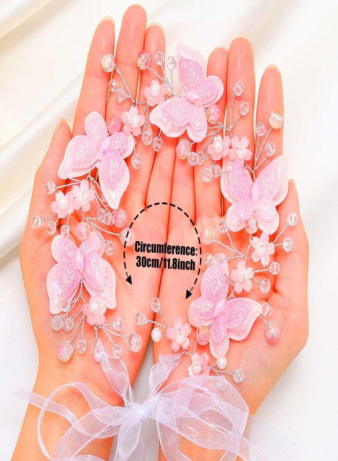 كامبسيس إكسسوار شعر للبنات من كامبسيس على شكل فراشة، طوق رأس زهري وردي، إكسسوار شعر مرصع بالكريستال - Image 2