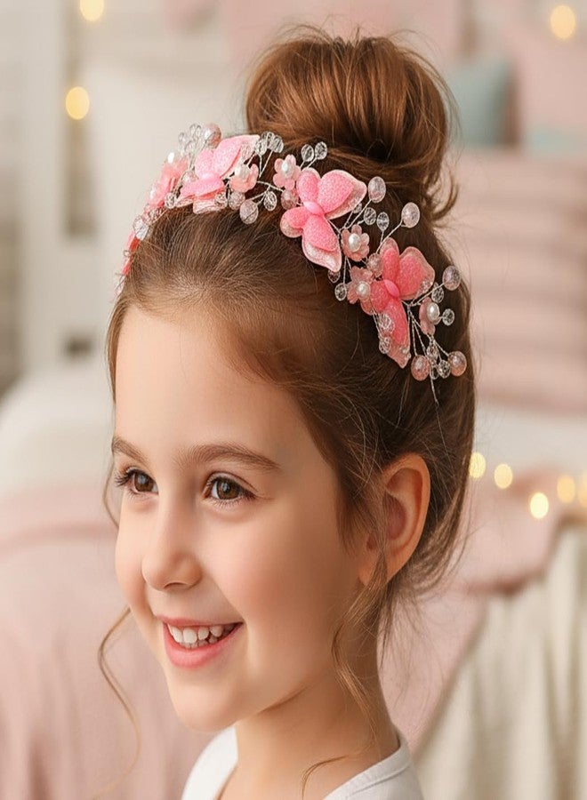 كامبسيس إكسسوار شعر للبنات من كامبسيس على شكل فراشة، طوق رأس زهري وردي، إكسسوار شعر مرصع بالكريستال - Image 5