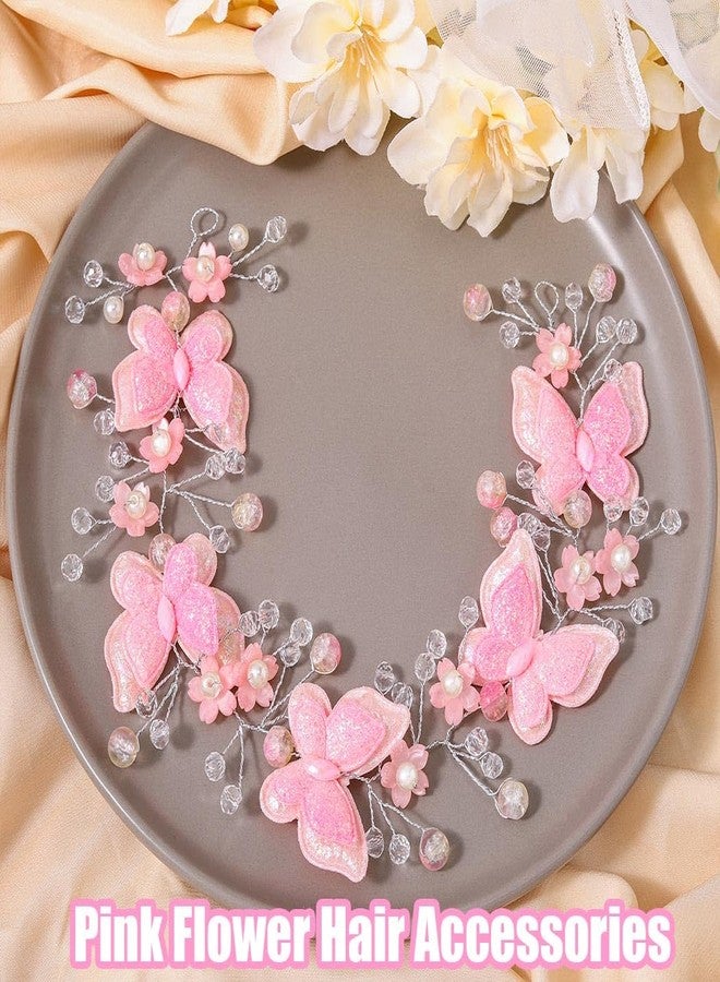 كامبسيس إكسسوار شعر للبنات من كامبسيس على شكل فراشة، طوق رأس زهري وردي، إكسسوار شعر مرصع بالكريستال - Image 4