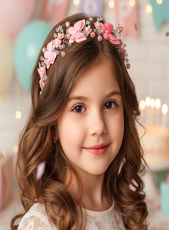 كامبسيس إكسسوار شعر للبنات من كامبسيس على شكل فراشة، طوق رأس زهري وردي، إكسسوار شعر مرصع بالكريستال - Image 3