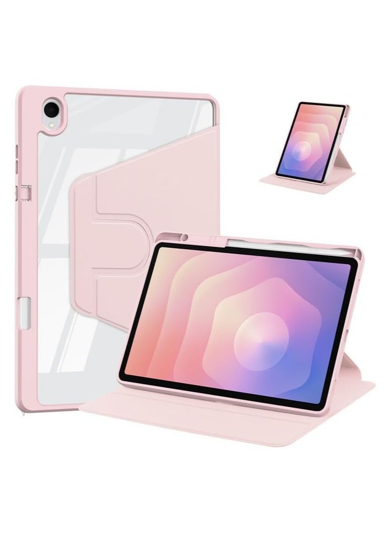 **غطاء لجهاز Samsung Galaxy Tab S11 (2025) مقاس 11 بوصة 5G SM-X730/X736B - حافظة جلد طبيعي مع إيقاظ/نوم تلقائي، حامل دوار 360°، غطاء خلفي شفاف من الأكريليك، حامل قلم مدمج.**