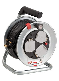 Brennenstuhl Garant S Compact Cable Reel 15m With 3Way Socket For Indoor Outdoor Use Stainless Steel Ergonomic Handle Black Cable  - Image 1