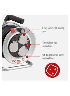 Brennenstuhl Garant S Compact Cable Reel 15m With 3Way Socket For Indoor Outdoor Use Stainless Steel Ergonomic Handle Black Cable  - Image 3