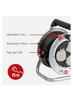 Brennenstuhl Garant S Compact Cable Reel 15m With 3Way Socket For Indoor Outdoor Use Stainless Steel Ergonomic Handle Black Cable  - Image 4